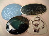 Cat brooches wire inlay